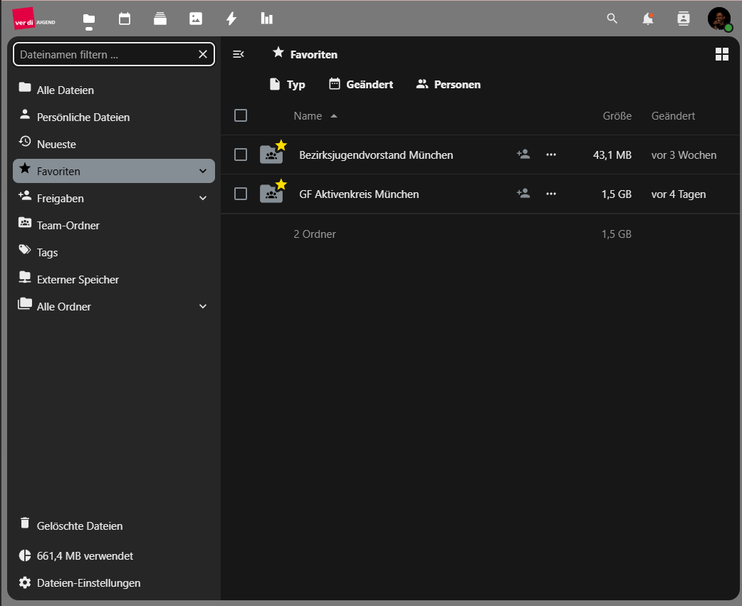 Nextcloud Oberfläche auf der Webseite